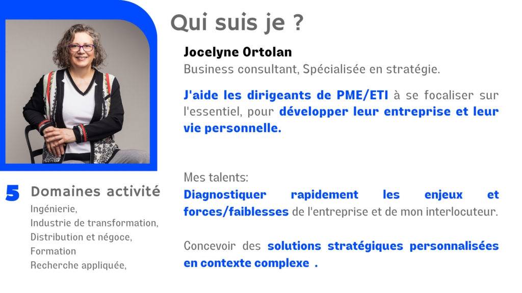 J'aide les dirigeants de PME à se focaliser sur l'essentiel pour eux, afin de développer leur entreprise et leur vie personnelle.